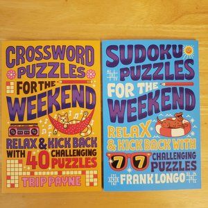 Crossword + Sudoku Puzzles for the Weekend Paperback Books (Set of 2)